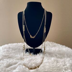 2/$20 New York & Company Gold Long Three Strand Necklace w/ Extender; BNWT